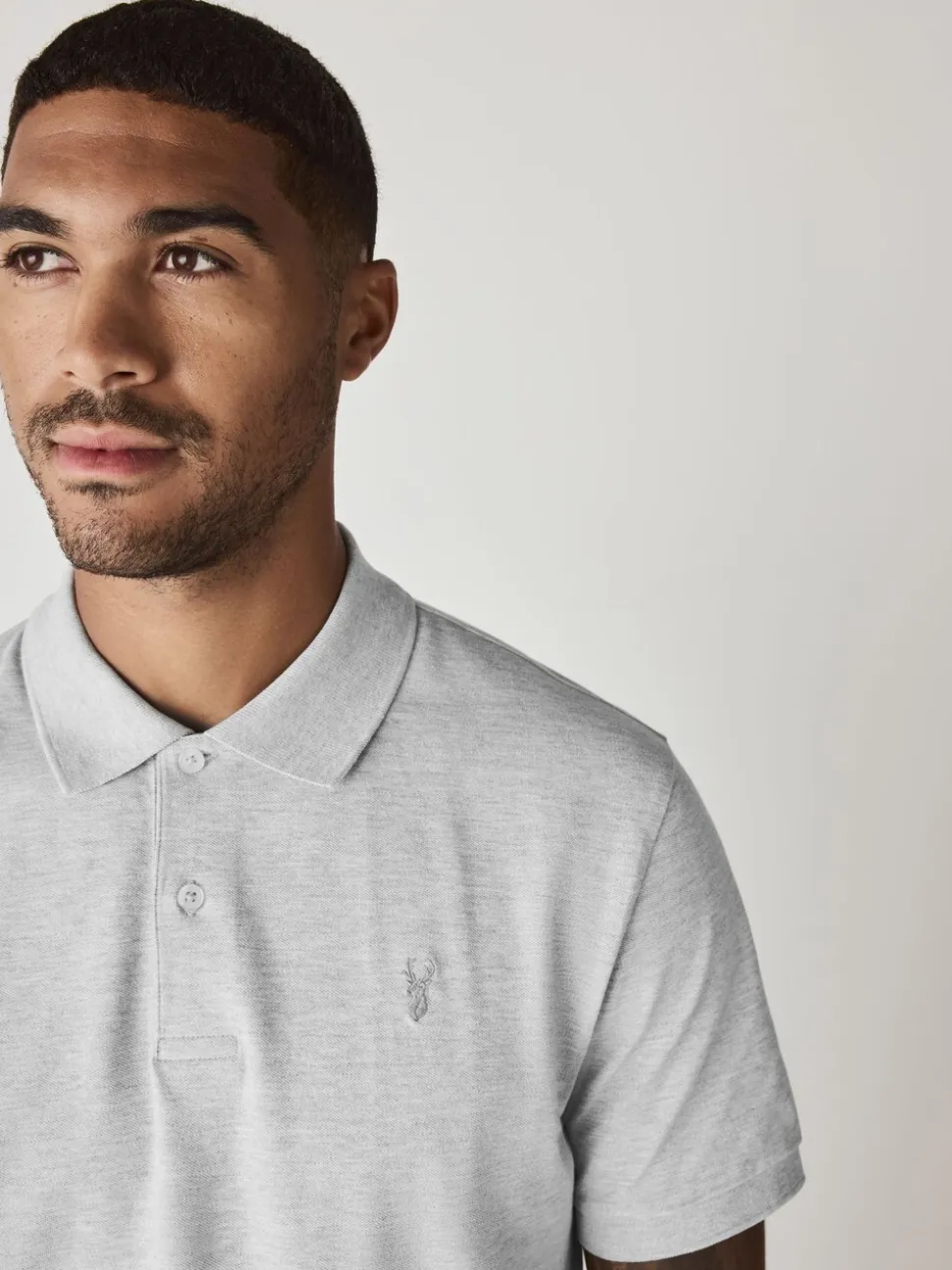 Lichtgrijs gemêleerd - Normale Pasvorm - Piqué poloshirt met korte mouwen