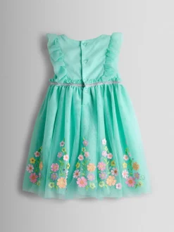 Lichtgroen - JoJo Maman Bébé Appliqué Floral Tulle Party Dress