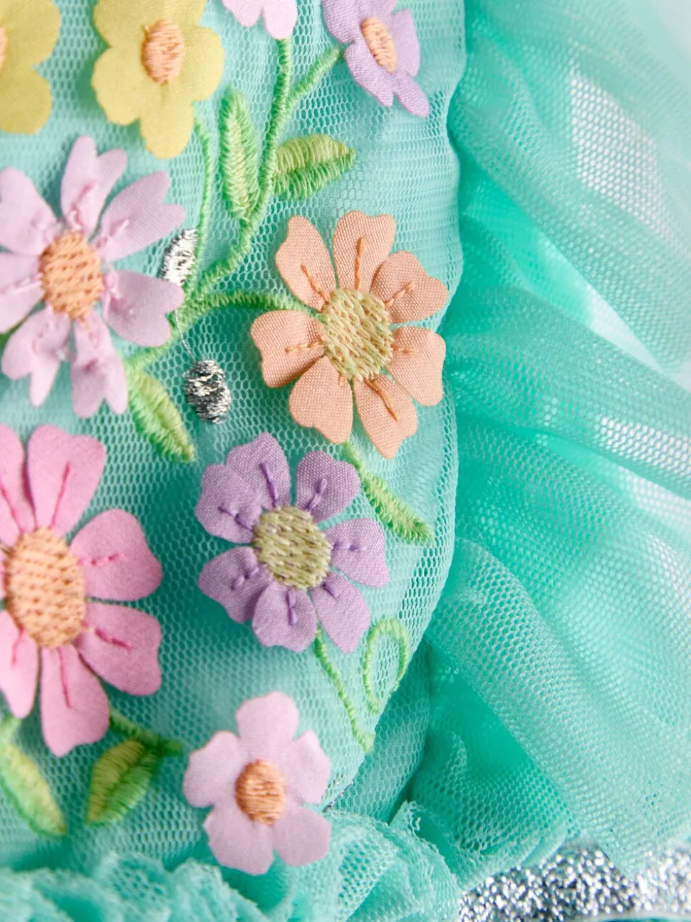 Lichtgroen - JoJo Maman Bébé Appliqué Floral Tulle Party Dress