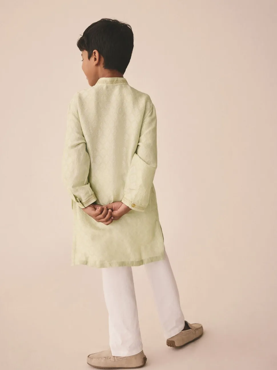 Lichtgroen geborduurd - Kurta (3mnd -16jr)
