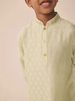 Lichtgroen geborduurd - Kurta (3mnd -16jr)