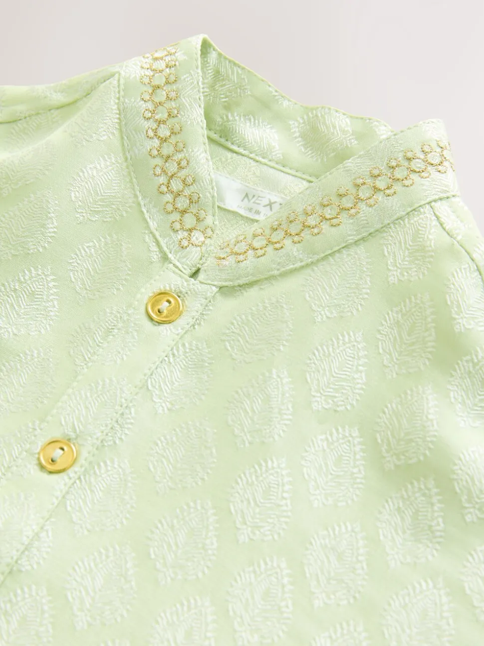Lichtgroen geborduurd - Kurta (3mnd -16jr)
