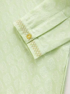 Lichtgroen geborduurd - Kurta (3mnd -16jr)
