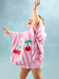 Lichtroze - JoJo Maman Bébé 100% katoenen handdoekponcho met vlindermotief
