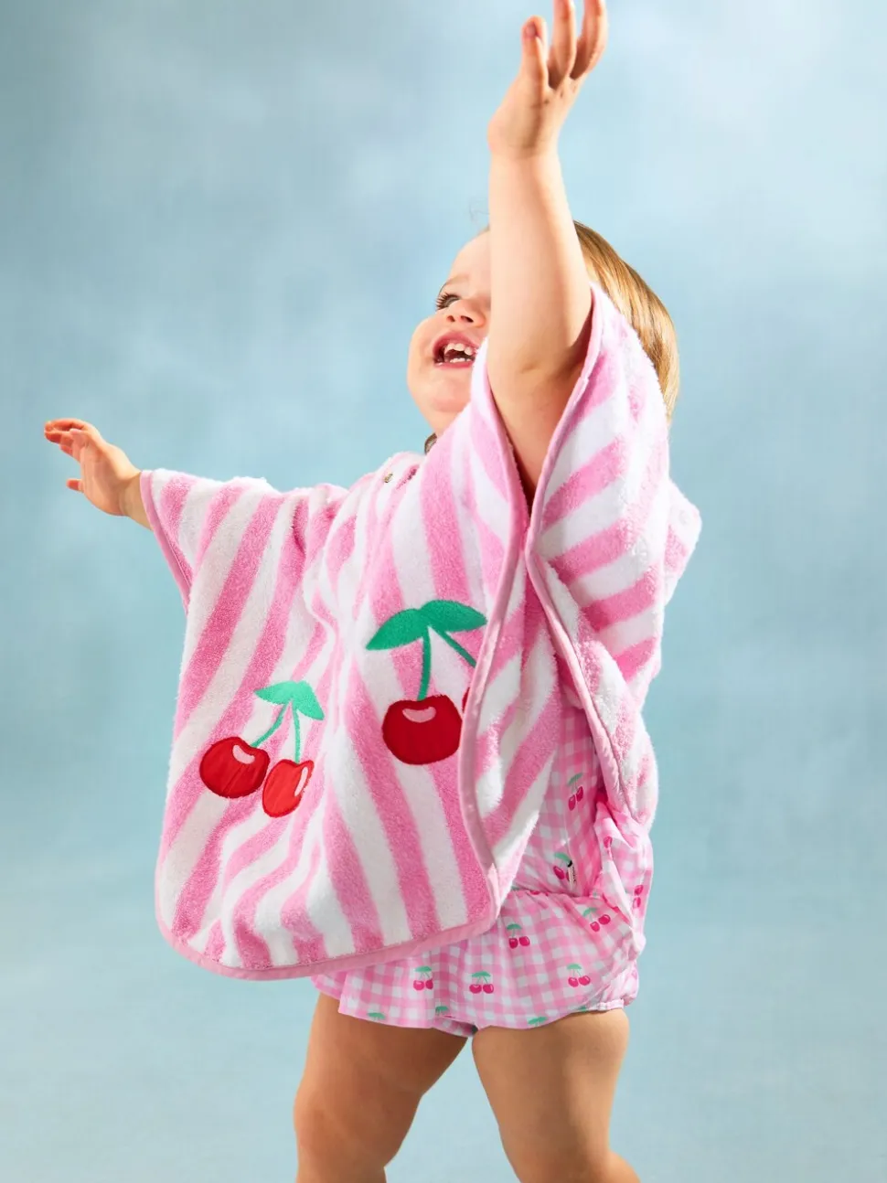 Lichtroze - JoJo Maman Bébé 100% katoenen handdoekponcho met vlindermotief