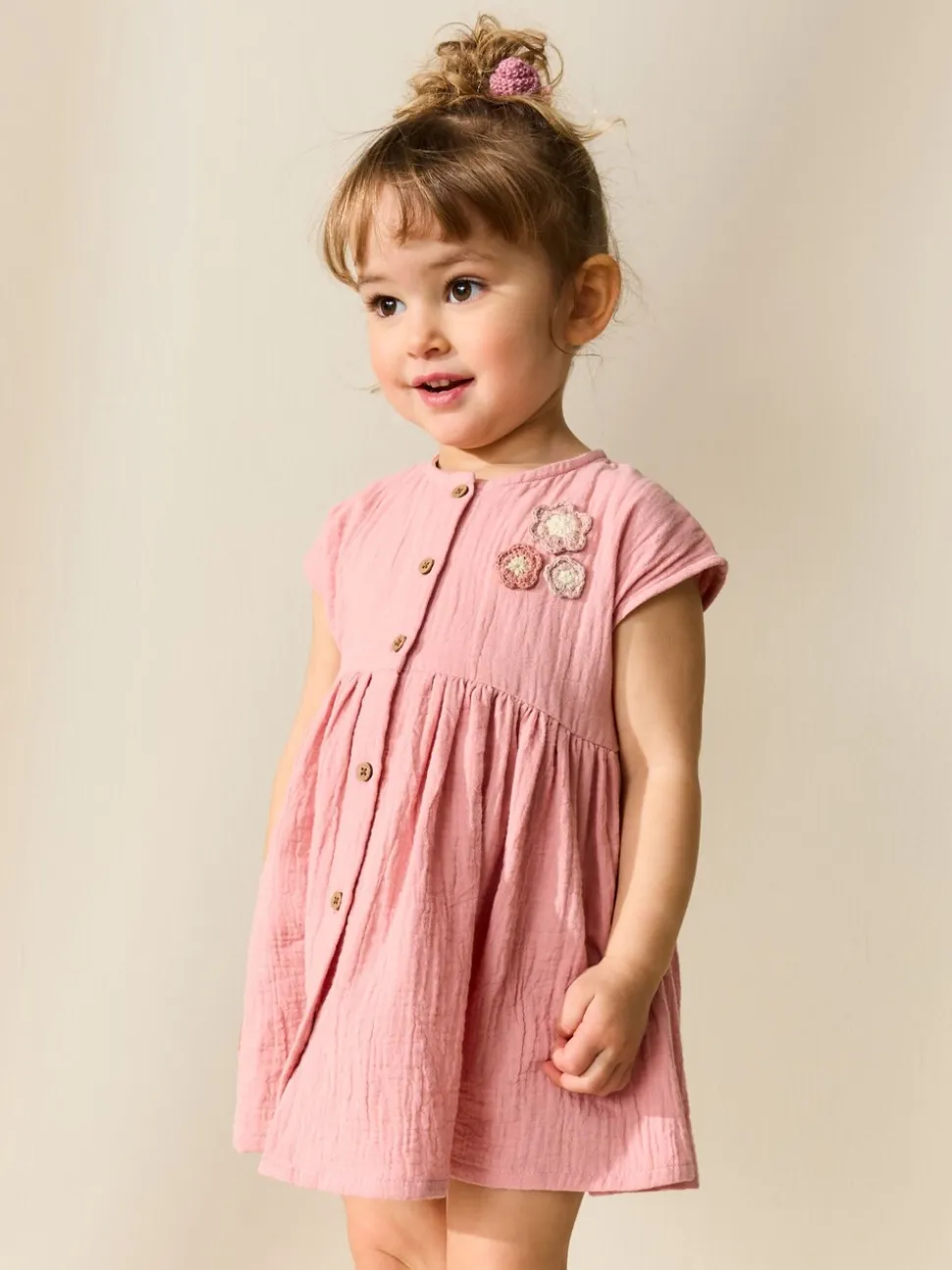Lichtroze - Textured Short Sleeve Dress (3mths-8yrs)