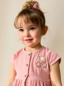 Lichtroze - Textured Short Sleeve Dress (3mths-8yrs)