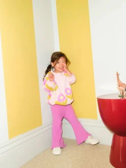 Lichtroze bloemen - Set van sweatshirt en uitlopende legging (3mnd -7jr)