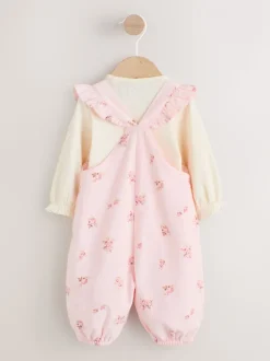 Lichtroze met fijne print - Baby Print Bodysuit met Lange mouwen en Corduroy bretelbroeken Set 2 Pieces (0mnd -2jr)