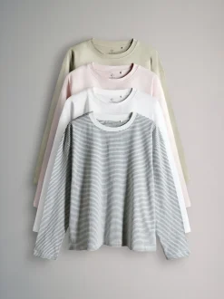 Light Green/Pink/White/Stripe - The Set 4 Pack 100% Cotton Relaxed Long Sleeve T-Shirts