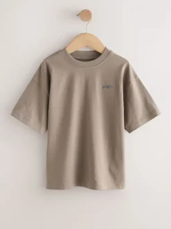 Light Grey/Brown/Dark Grey/Green - Short Sleeve Logo Chest Graphic T-Shirts 4 Pack (3-16yrs)