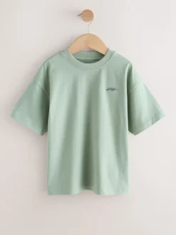 Light Grey/Brown/Dark Grey/Green - Short Sleeve Logo Chest Graphic T-Shirts 4 Pack (3-16yrs)