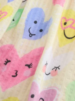 Light Yellow Heart Print - Jersey jurk met korte mouwen (3-16 jr)