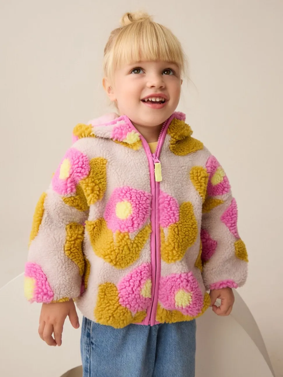 Lila bloemenprint - Fleece met ritssluiting (3mnd-7jr)