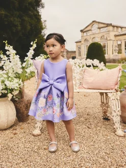 Lila met bloemenprint - Scuba Occasion Dress (3mths-7yrs)