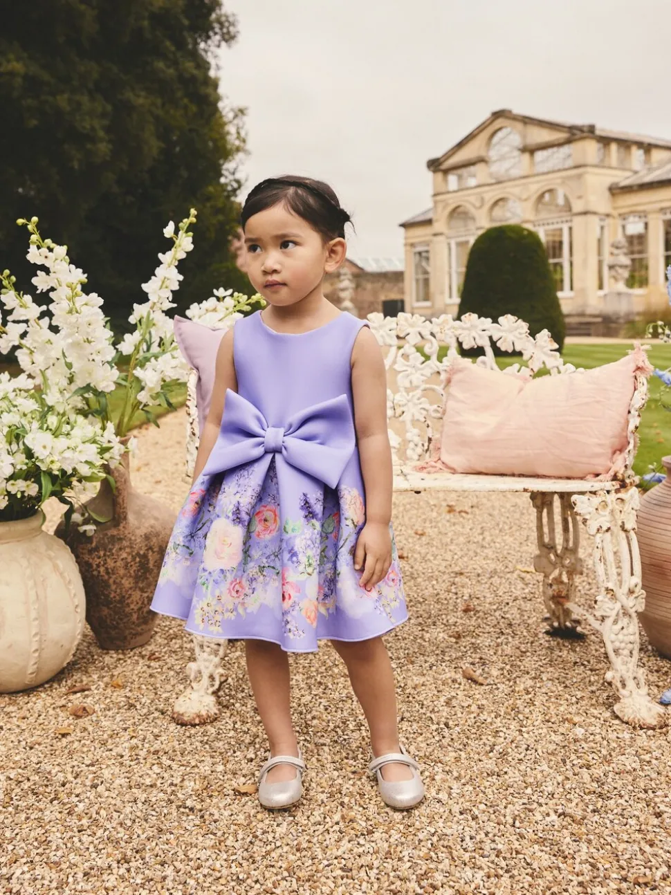 Lila met bloemenprint - Scuba Occasion Dress (3mths-7yrs)
