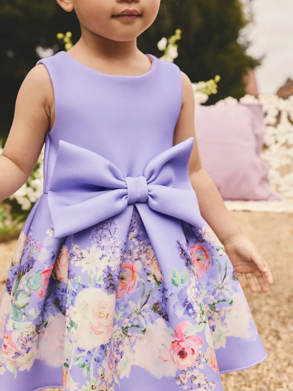 Lila met bloemenprint - Scuba Occasion Dress (3mths-7yrs)
