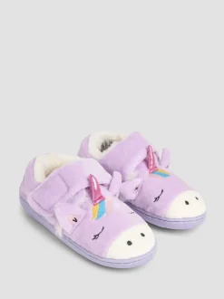 Lila met eenhoornprint - JoJo Maman Bébé - Pantoffelschoenen met eenhoorn