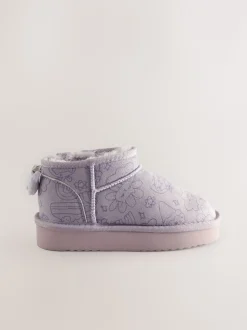 Lila met figuurtjes - Slipper Ankle Boots