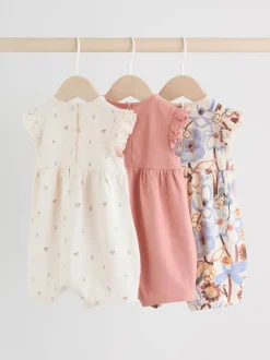 Lilac and Ecru Floral Frill Shoulder - 3 Rompertjes