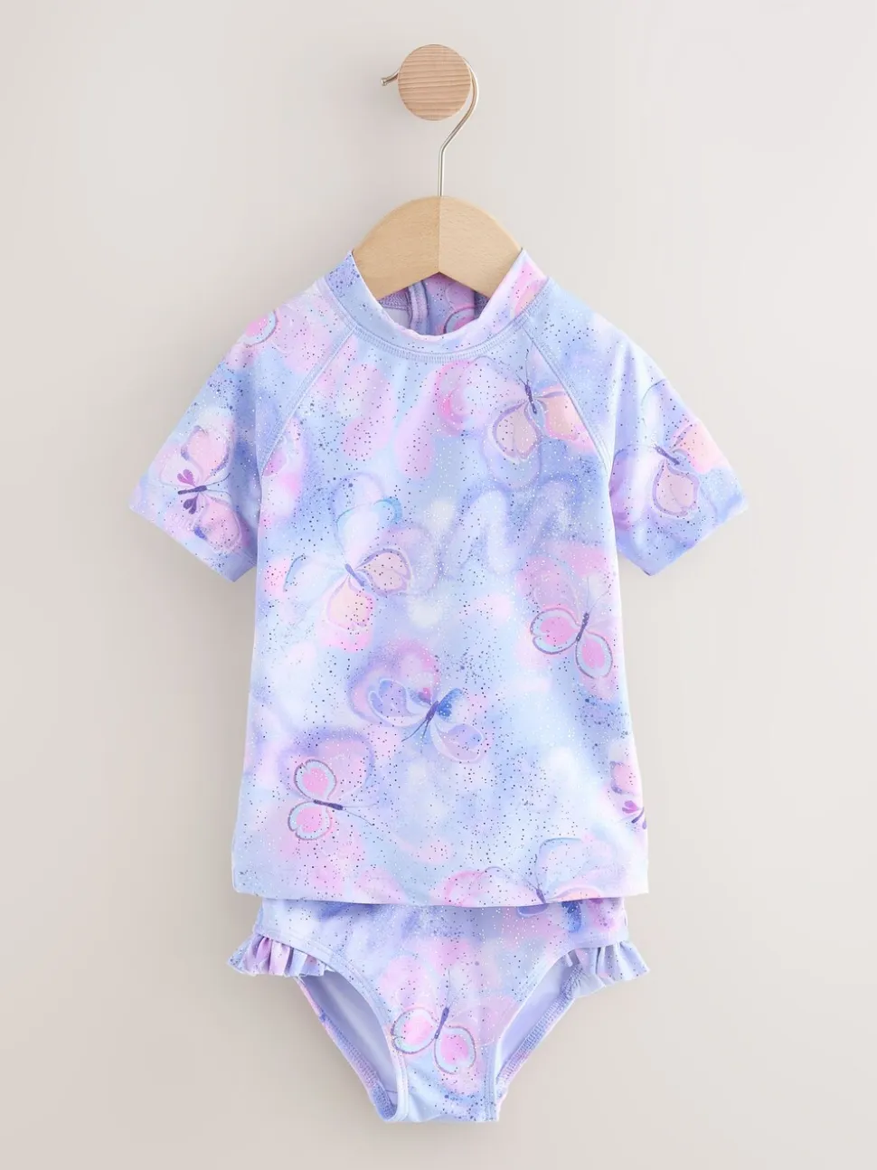 Lilac Purple Butterfly Foil - Zonbeschermende zwemset met korte mouwen (3mnd-10jr)
