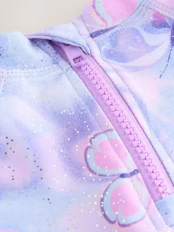 Lilac Purple Butterfly Foil - Zonbeschermende zwemset met korte mouwen (3mnd-10jr)