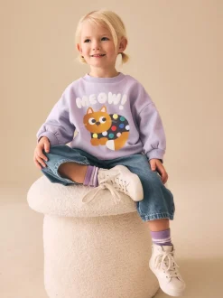 Lilac Purple Spot Cat - Sweatshirt met ronde hals (3 mnd-7 jr)