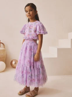 Lila-paars - Floral Embellished Top and Skirt Lehenga Set (3-16yrs)