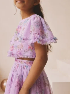 Lila-paars - Floral Embellished Top and Skirt Lehenga Set (3-16yrs)