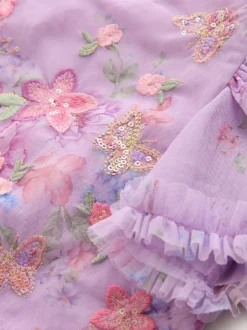 Lila-paars - Floral Embellished Top and Skirt Lehenga Set (3-16yrs)