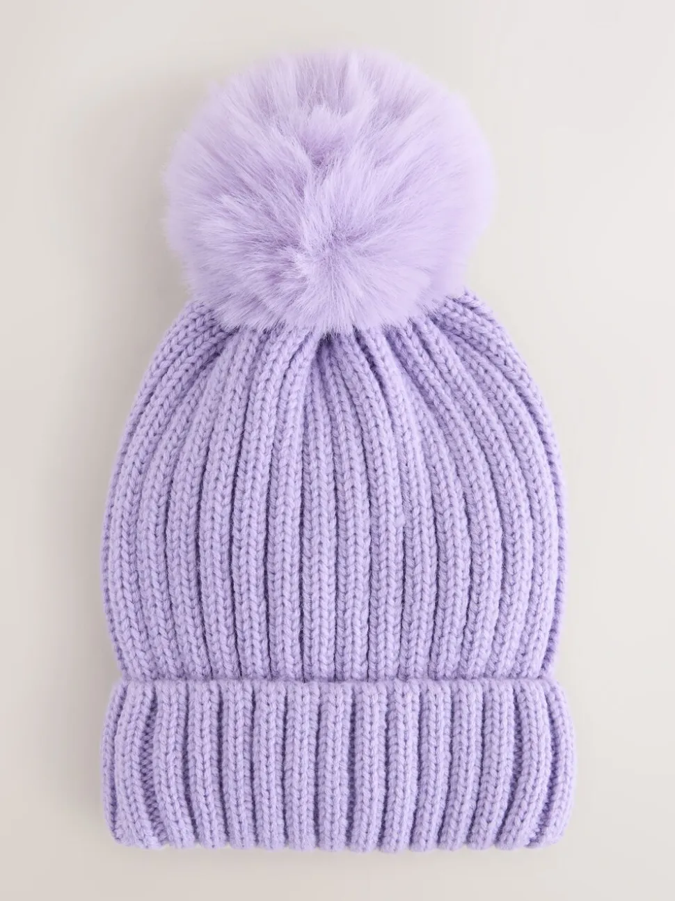 Lila-paars - Geribbelde beanie-muts met pompon (3mnd -16jr)