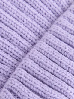 Lila-paars - Geribbelde beanie-muts met pompon (3mnd -16jr)