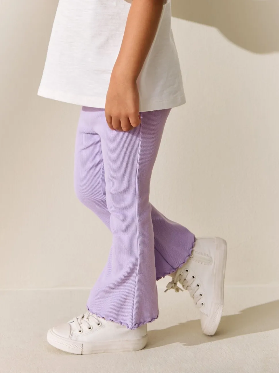 Lila-paars - Geribbelde flare legging (3 mnd-7 jr)