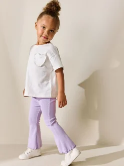 Lila-paars - Geribbelde flare legging (3 mnd-7 jr)