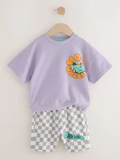 Lila-paars - Hot Wheels Check Short T-Shirt Set (9mths-8yrs)
