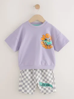 Lila-paars - Hot Wheels Check Short T-Shirt Set (9mths-8yrs)