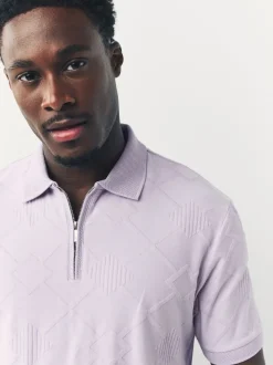 Lila-paars - Net jacquard poloshirt