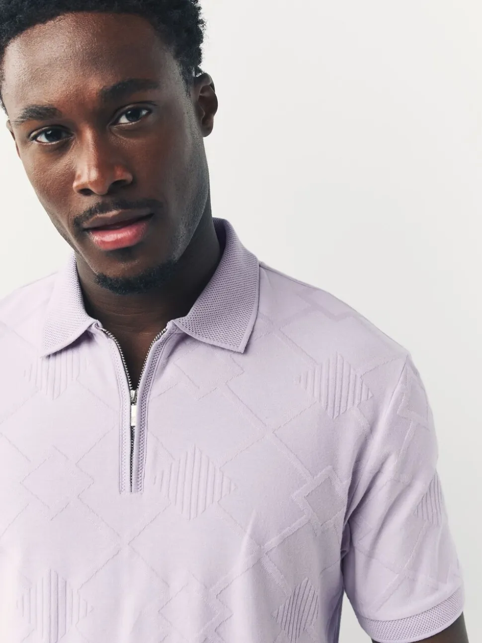 Lila-paars - Net jacquard poloshirt