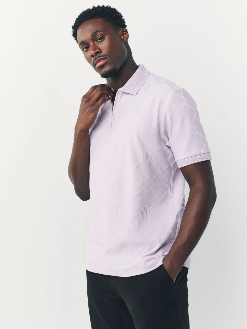 Lila-paars - Net jacquard poloshirt