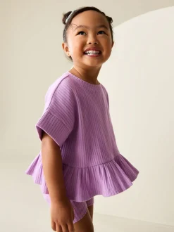 Lila-paars - Set van geribbelde top met korte mouwen en shorts (3 mnd - 7 jr)