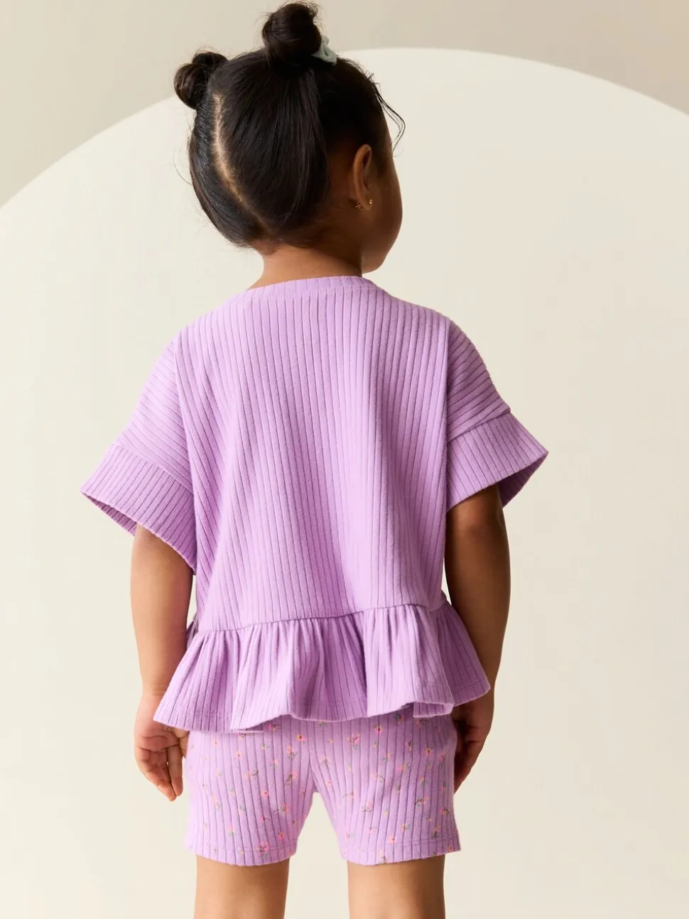 Lila-paars - Set van geribbelde top met korte mouwen en shorts (3 mnd - 7 jr)
