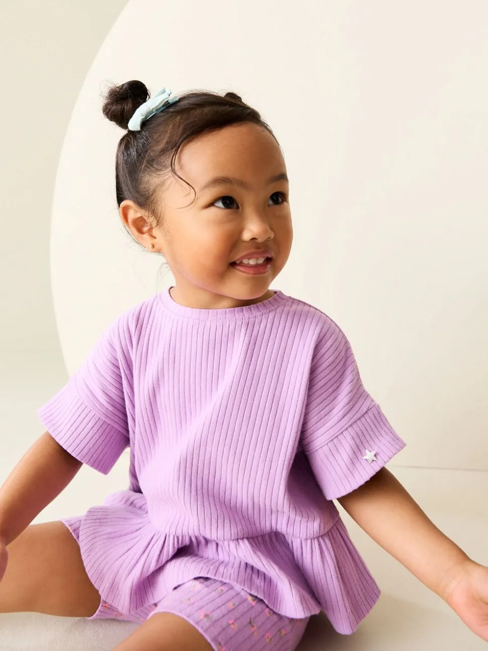 Lila-paars - Set van geribbelde top met korte mouwen en shorts (3 mnd - 7 jr)