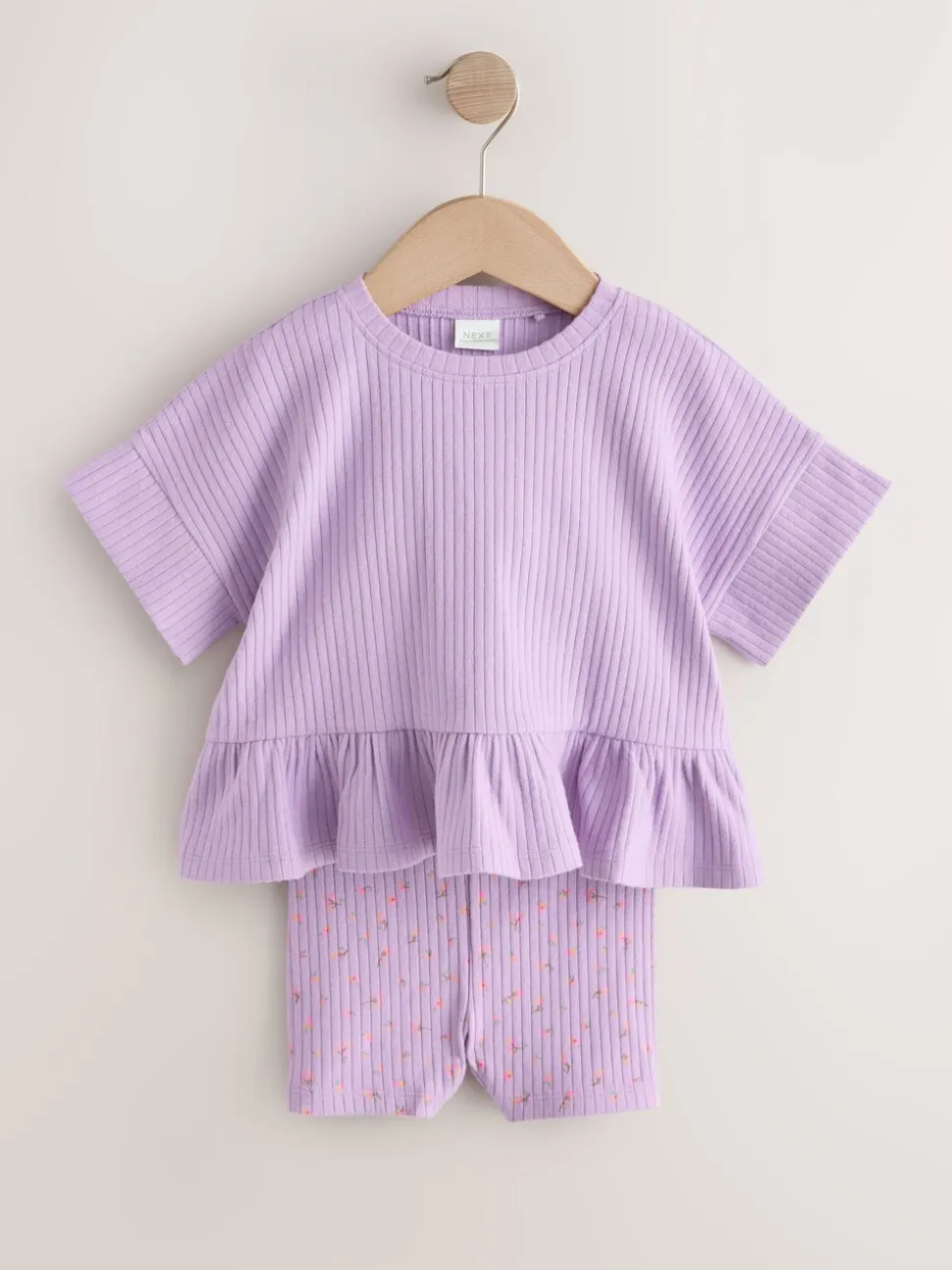 Lila-paars - Set van geribbelde top met korte mouwen en shorts (3 mnd - 7 jr)