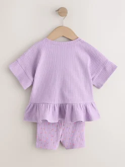 Lila-paars - Set van geribbelde top met korte mouwen en shorts (3 mnd - 7 jr)