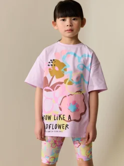 Lila-paars gebloemd - T-Shirt and Cycle Shorts Set (3-16yrs)