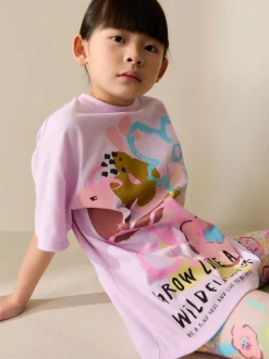 Lila-paars gebloemd - T-Shirt and Cycle Shorts Set (3-16yrs)