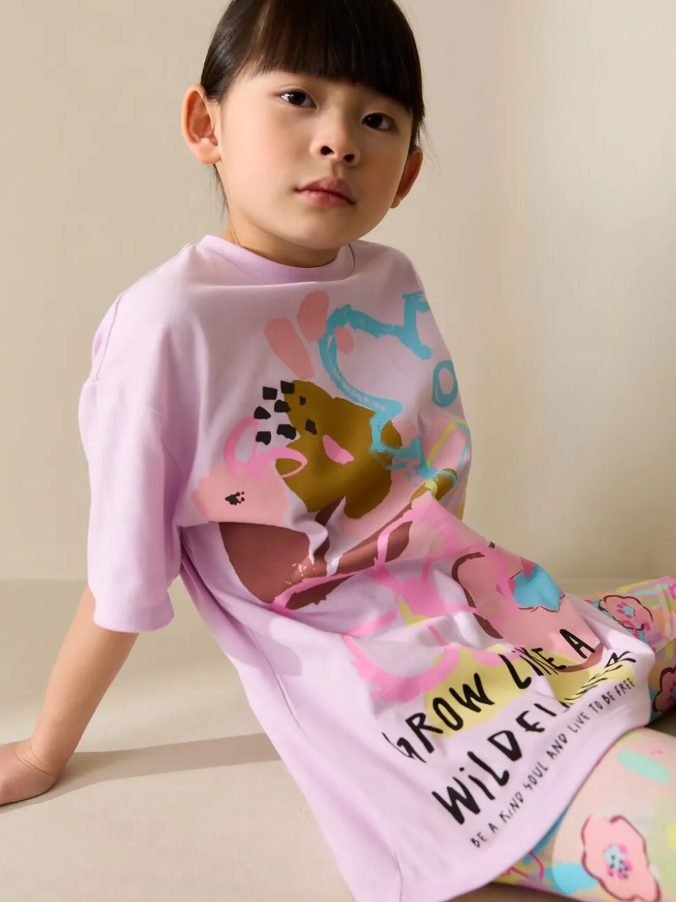 Lila-paars gebloemd - T-Shirt and Cycle Shorts Set (3-16yrs)