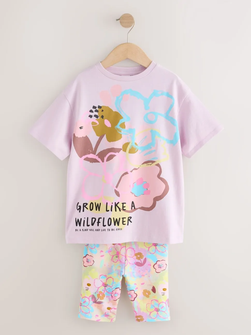 Lila-paars gebloemd - T-Shirt and Cycle Shorts Set (3-16yrs)