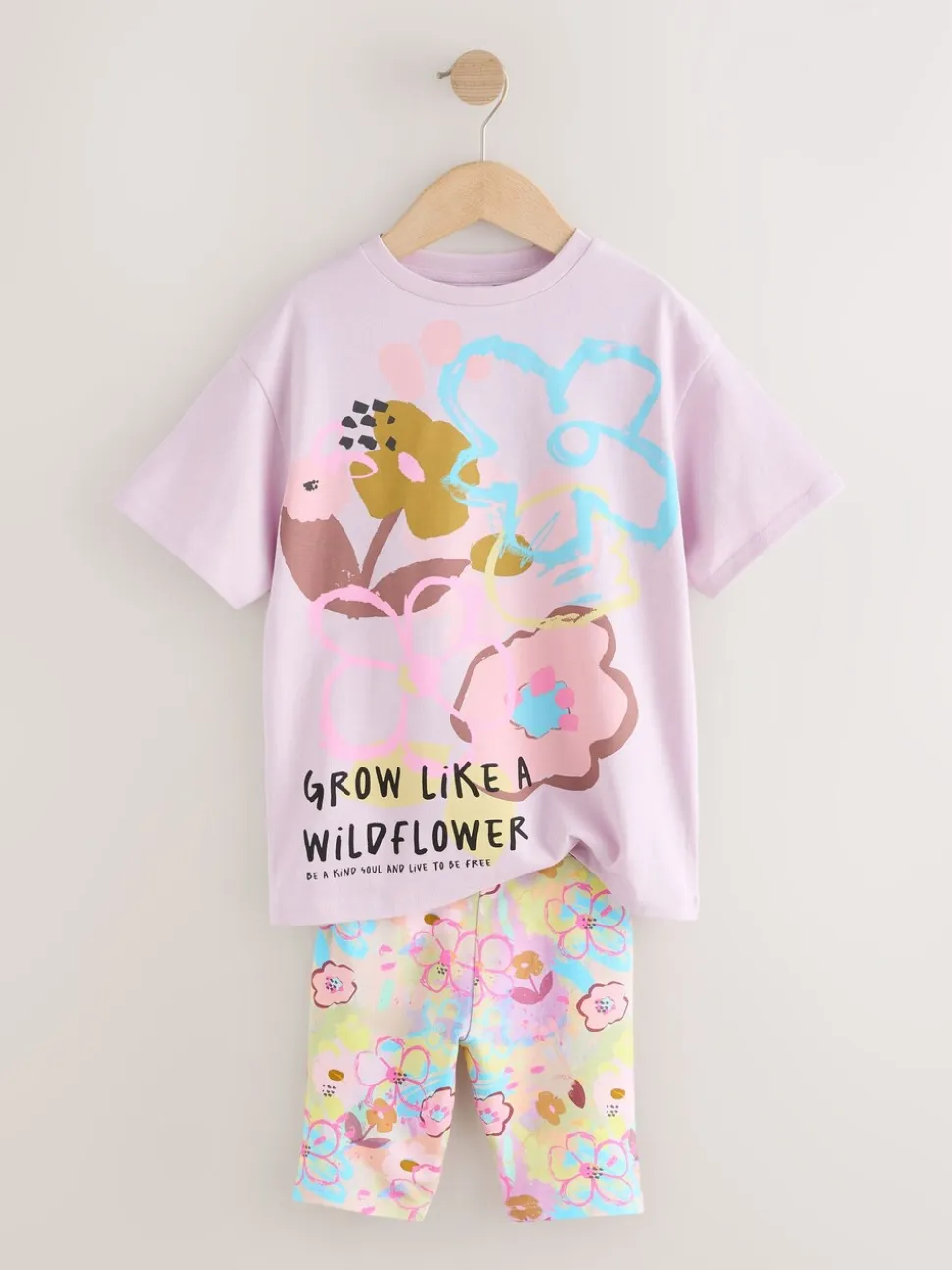 Lila-paars gebloemd - T-Shirt and Cycle Shorts Set (3-16yrs)
