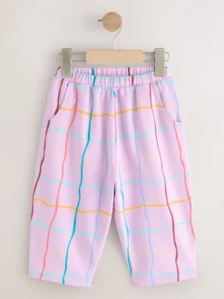Lilapaars geruit - Broek met structuur en wijde kortere pijpen (3mnd -7jr)